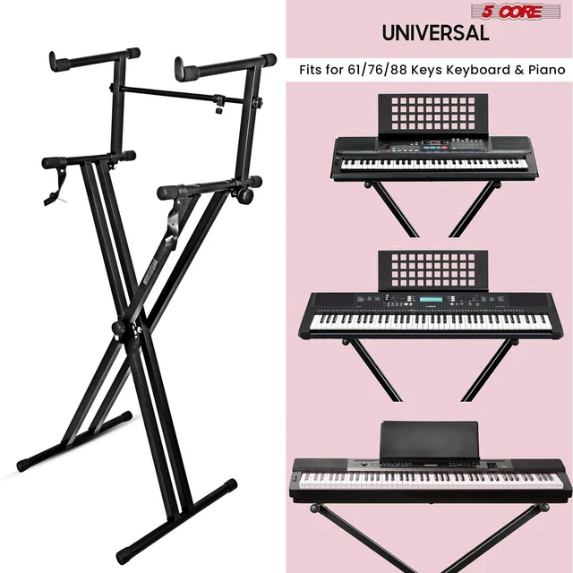 Alt view image 5 of 7 - 5 Core 2 Tier Keyboard Stand Double X Style Adjustable Electric Piano Riser Holder