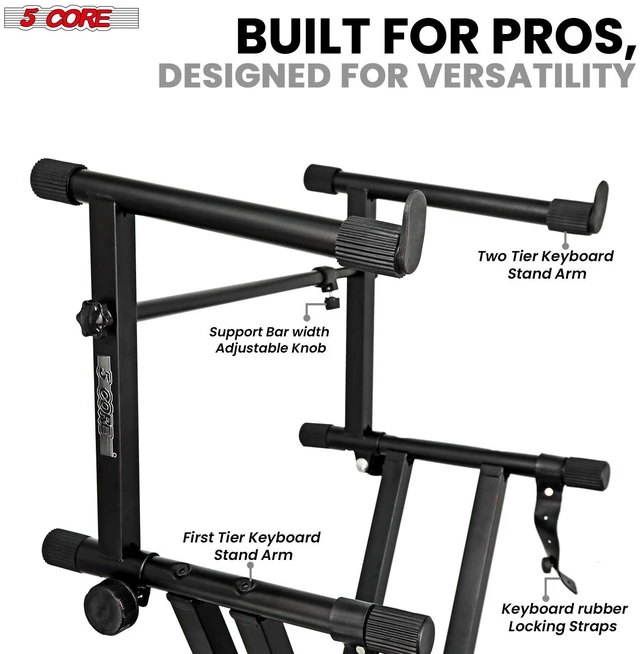 Alt view image 7 of 7 - 5 Core 2 Tier Keyboard Stand Double X Style Adjustable Electric Piano Riser Holder