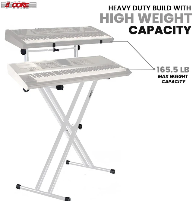 Alt view image 7 of 7 - 5 Core 2 Tier Keyboard Stand Double X Style Adjustable Electric Piano Riser Holder