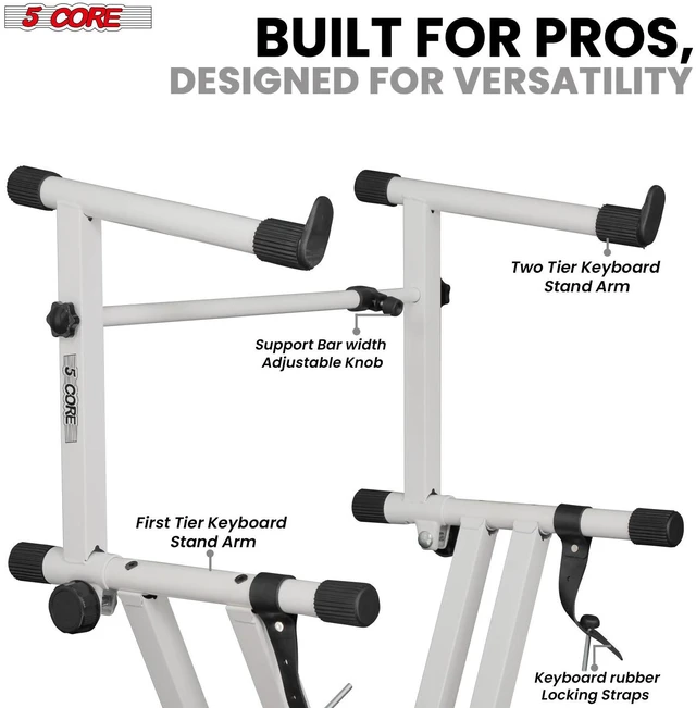 Alt view image 6 of 7 - 5 Core 2 Tier Keyboard Stand Double X Style Adjustable Electric Piano Riser Holder
