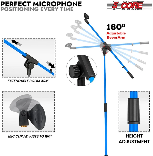 Alt view image 2 of 7 - 5Core Tripod Mic Stand 2Pcs Adjustable Holder Floor Microphone Boom Arm Dark Blue