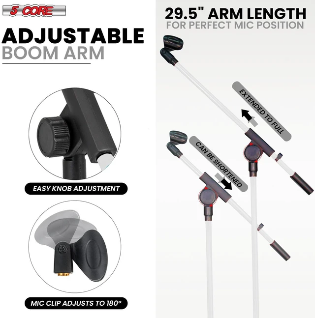 Alt view image 3 of 7 - 5Core Tripod Mic Stand 4Pcs Adjustable Holder Floor Microphone Boom Arm - MS 080 4PC Red