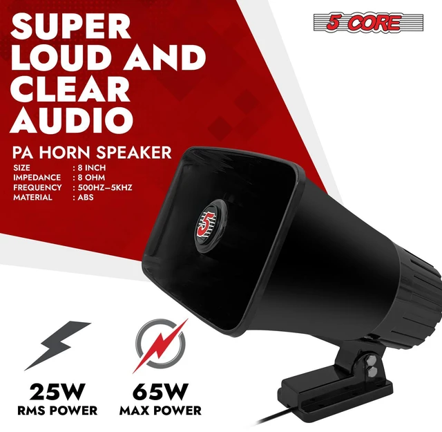 Alt view image 2 of 7 - 5 Core PA Speaker Pair 5 x 8 Inch 65W Bull Horn Loud Audio Indoor Outdoor PA Speakers System 8Ohm Reflex Megaphone Mounting Bracket & Hardware Included Black - HW 508 BLK 2PCS