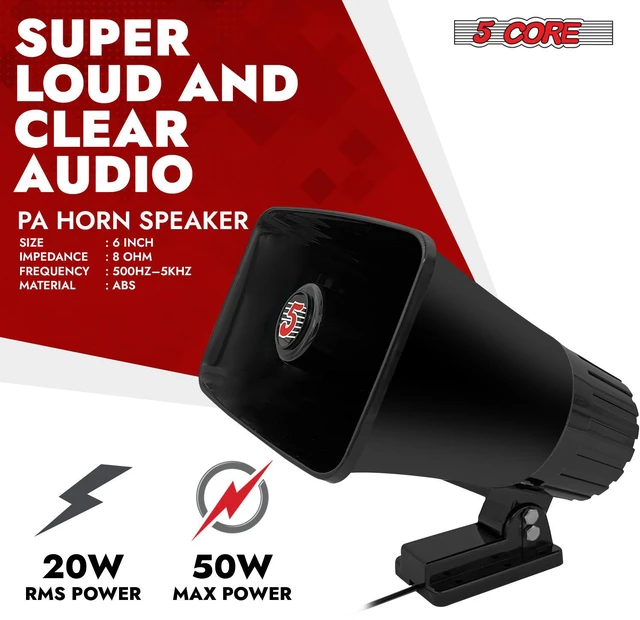 Alt view image 2 of 7 - 5 Core PA Speaker Pair 6 x 4 Inch 50W Bull Horn Loud Indoor Outdoor Speakers System 8Ohm Reflex Megaphone Mounting Bracket & Hardware Included Black - HW 405 BLK 2PCS