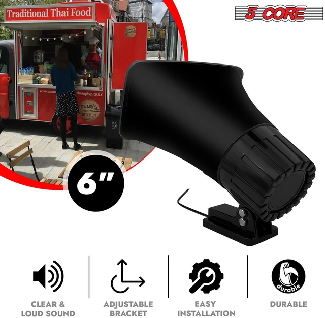 Alt view image 5 of 7 - 5 Core PA Speaker Pair 6 x 4 Inch 50W Bull Horn Loud Indoor Outdoor Speakers System 8Ohm Reflex Megaphone Mounting Bracket & Hardware Included Black - HW 405 BLK 2PCS