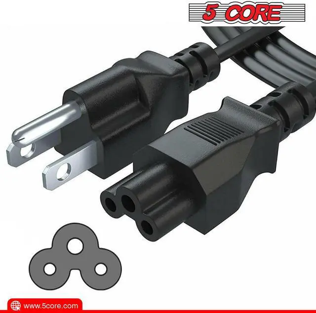 Alt view image 2 of 10 - 5 Core Extra Long 10ft 2 Prong Non-Polarized AC Wall Power Cable Cord for HP Dell Samsung Sony Asus Acer Toshiba Laptop Charger LED LCD Monitor Replacement Power Cord PL 1001