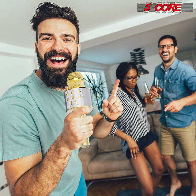 Alt view image 2 of 7 - 5 Core Microphone Wireless Karaoke Mic With Speaker 3 in 1 Portable Bluetooth Microfono Inalambrico WM SPK COPPER+GLD