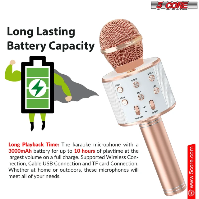 Alt view image 3 of 7 - 5 Core Microphone Wireless Karaoke Mic With Speaker 3 in 1 Portable Bluetooth Microfono Inalambrico WM SPK COPPER+GLD