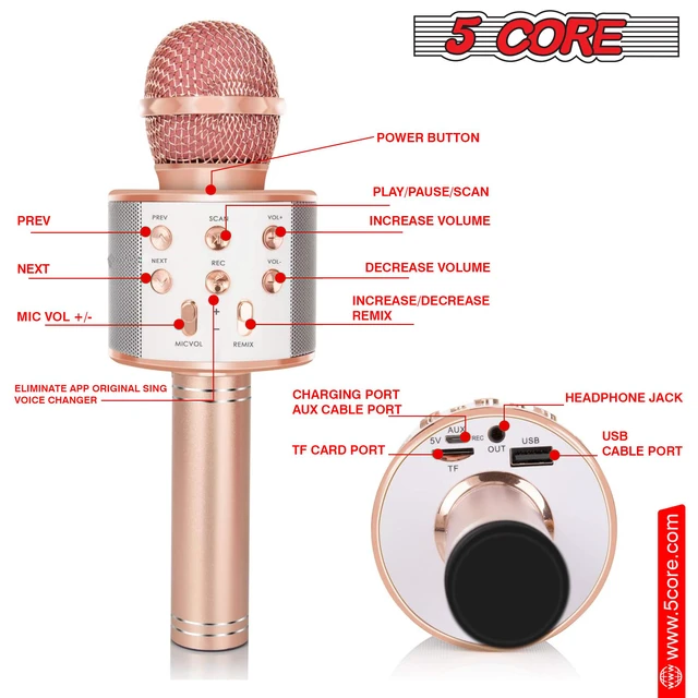 Alt view image 5 of 7 - 5 Core Microphone Wireless Karaoke Mic With Speaker 3 in 1 Portable Bluetooth Microfono Inalambrico WM SPK COPPER+GLD