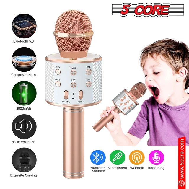 Alt view image 4 of 7 - 5 Core Microphone Wireless Karaoke Mic With Speaker 3 in 1 Portable Bluetooth Microfono Inalambrico WM SPK COPPER+GLD