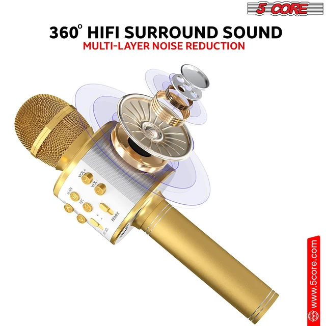 Alt view image 7 of 7 - 5 Core Microphone Wireless Karaoke Mic With Speaker 3 in 1 Portable Bluetooth Microfono Inalambrico WM SPK COPPER+GLD