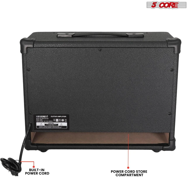 Alt view image 7 of 7 - 5 Core Guitar Amp 50 Watt Electric Amplifier w Built in 8" Speaker Aux Headphone Jack fender Portable Mini Practice Amps w Gain Bass Treble Volume and Middle - GA 50W GLD-BLK