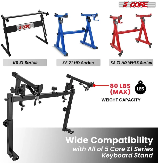 Alt view image 5 of 7 - 5 Core 2 Tier Keyboard Stand Attachment Height Width Adjustable Electric Digital Piano Stands for 54, 88 Key Keyboards Synth Double Extender Music Stand Adapter for Z Style Stands w Strap - KS 2T GEAR