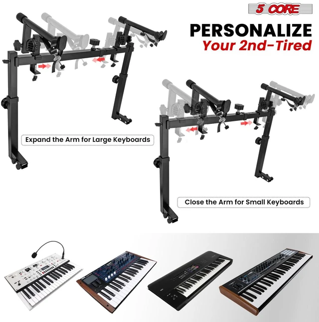 Alt view image 6 of 7 - 5 Core 2 Tier Keyboard Stand Attachment Height Width Adjustable Electric Digital Piano Stands for 54, 88 Key Keyboards Synth Double Extender Music Stand Adapter for Z Style Stands w Strap - KS 2T GEAR