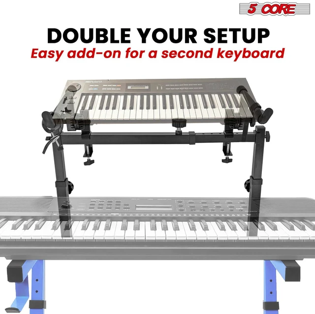 Alt view image 7 of 7 - 5 Core 2 Tier Keyboard Stand Attachment Height Width Adjustable Electric Digital Piano Stands for 54, 88 Key Keyboards Synth Double Extender Music Stand Adapter for Z Style Stands w Strap - KS 2T GEAR
