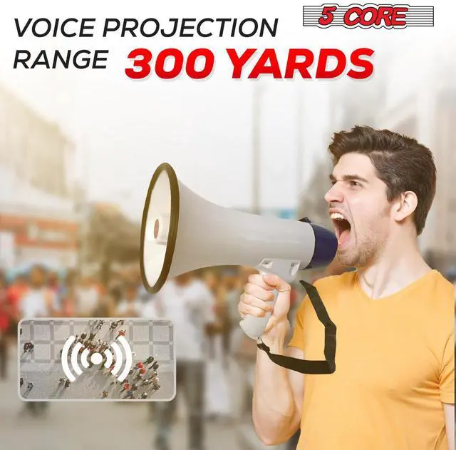 Alt view image 2 of 15 - 5 Core Megaphone 20W Bull Horn 300 Yard Range w Loud Siren Portable Volume Control Voice Amplifier Horn Cheer Noise Maker for Coaches Sporting Event Party Crowd Control - 20R WoB