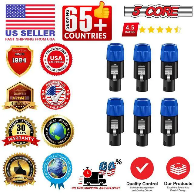 Alt view image 7 of 7 - 5 CORE 4 Pole Speakon Connector 6 Pieces with Twist Lock Audio Jack Male Plug  Loud Speaker to Amplifier Plug - 4 Conductor Speak-On Cable Adapter Replacement