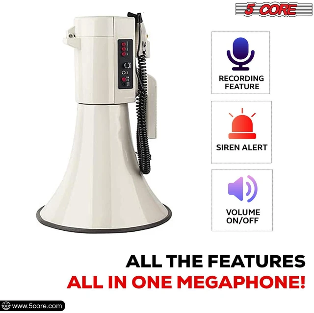 Alt view image 6 of 10 - 5Core Megaphone Bullhorn Speaker 100W Professional Bull Horn Battery Power Cheer Megafono 2000 Yard Range Loudspeaker W Siren Recording Ergonomic Handle for Coaches Football Baseball - 4501 USB