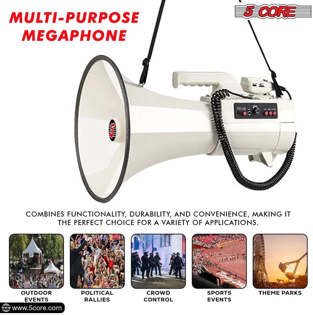 Alt view image 5 of 10 - 5Core Megaphone Bullhorn Speaker 100W Professional Bull Horn Battery Power Cheer Megafono 2000 Yard Range Loudspeaker W Siren Recording Ergonomic Handle for Coaches Football Baseball - 4501 USB