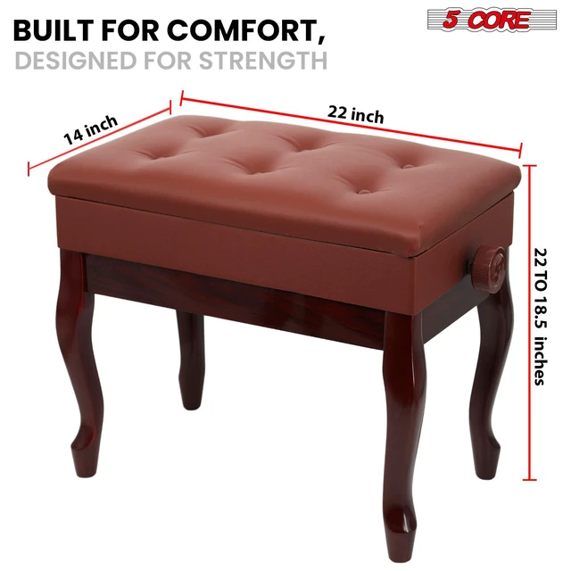 Alt view image 5 of 7 - 5 Core Piano Bench 3 Inch Padded Cushioned Stool Wooden Heavy Duty Musician Chair Height Adjustable Keyboard Seat w Storage Nonslip Rubber Feet Cheery- PNB WD HD CHRY