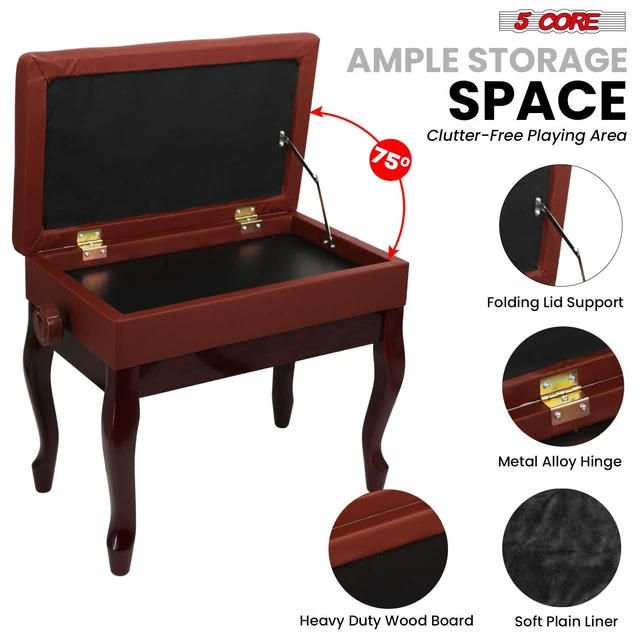 Alt view image 4 of 7 - 5 Core Piano Bench 3 Inch Padded Cushioned Stool Wooden Heavy Duty Musician Chair Height Adjustable Keyboard Seat w Storage Nonslip Rubber Feet Cheery- PNB WD HD CHRY