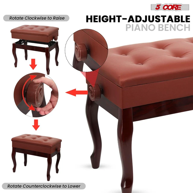Alt view image 3 of 7 - 5 Core Piano Bench 3 Inch Padded Cushioned Stool Wooden Heavy Duty Musician Chair Height Adjustable Keyboard Seat w Storage Nonslip Rubber Feet Cheery- PNB WD HD CHRY
