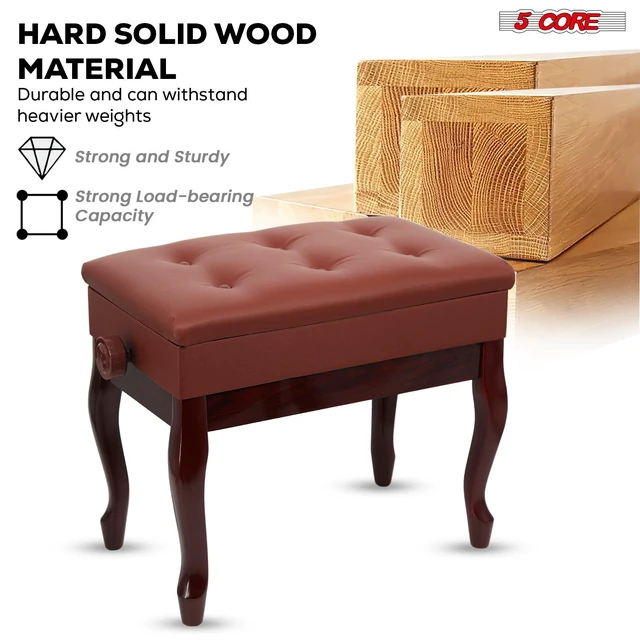 Alt view image 6 of 7 - 5 Core Piano Bench 3 Inch Padded Cushioned Stool Wooden Heavy Duty Musician Chair Height Adjustable Keyboard Seat w Storage Nonslip Rubber Feet Cheery- PNB WD HD CHRY