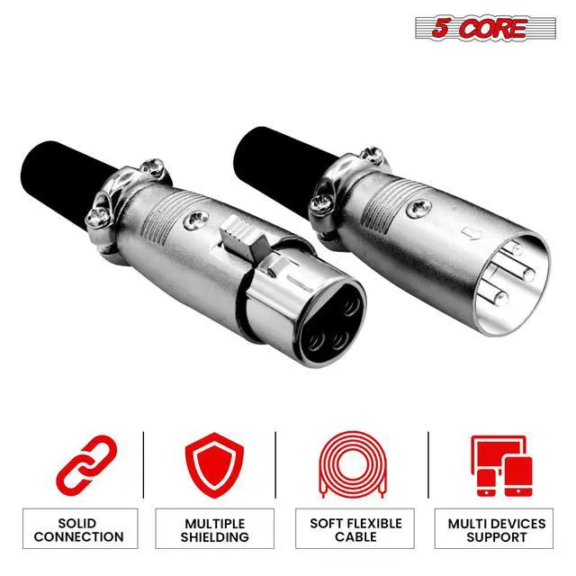 Alt view image 3 of 7 - 5Core XLR Connector 2 Pair Male Female to 1/4 Audio Jack 3 Pin Secure Mic Plug w Locking Ends
