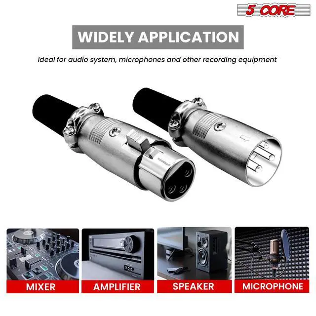 Alt view image 6 of 7 - 5Core XLR Connector 2 Pair Male Female to 1/4 Audio Jack 3 Pin Secure Mic Plug w Locking Ends