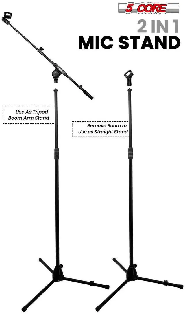 Alt view image 4 of 7 - 5 Core Mic Stand 2Pcs Adjustable Microphone Stands Floor w 180° Rotating Telescoping Metal Boom Arm