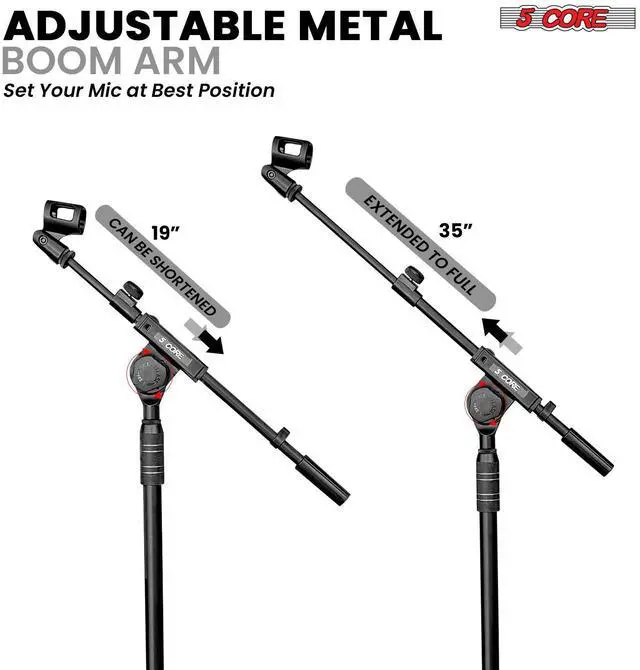 Alt view image 6 of 7 - 5 Core Mic Stand 2Pcs Adjustable Microphone Stands Floor w 180° Rotating Telescoping Metal Boom Arm