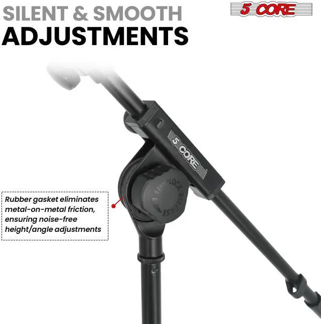 Alt view image 3 of 7 - 5 Core Mic Stand 2Pcs Adjustable Microphone Stands Floor w 180° Rotating Telescoping Metal Boom Arm