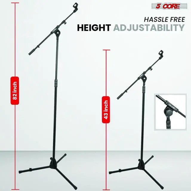 Alt view image 2 of 7 - 5 Core Mic Stand 2Pcs Adjustable Microphone Stands Floor w 180° Rotating Telescoping Metal Boom Arm