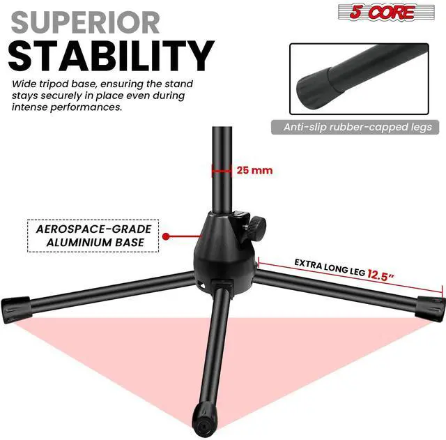 Alt view image 7 of 7 - 5 Core Mic Stand 2Pcs Adjustable Microphone Stands Floor w 180° Rotating Telescoping Metal Boom Arm