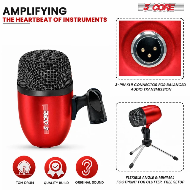 Alt view image 3 of 7 - 5 Core Conga Mic Snare Tom Set Professional XLR Cardioid Condenser Instrument Microphone Kit