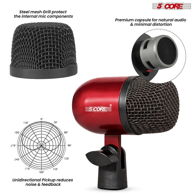 Alt view image 7 of 7 - 5 Core Conga Mic Snare Tom Set Professional XLR Cardioid Condenser Instrument Microphone Kit