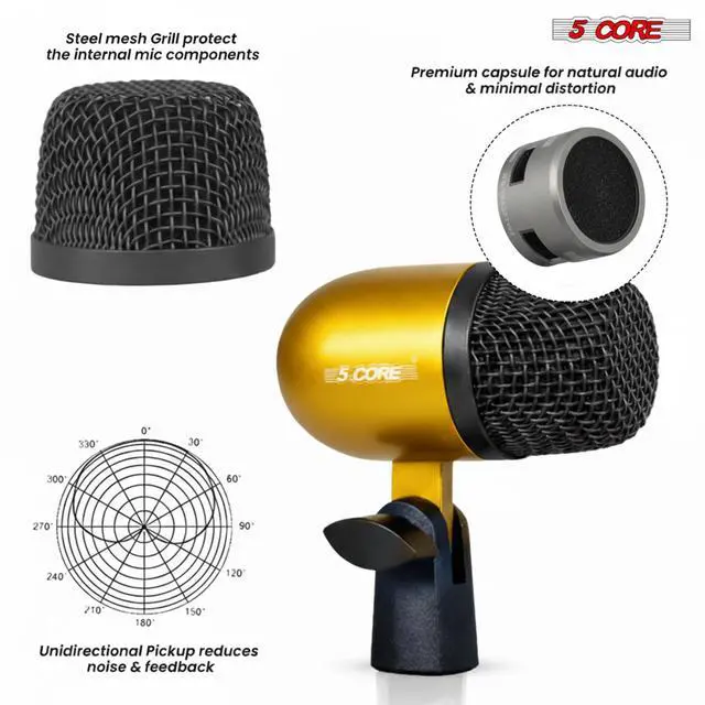 Alt view image 2 of 7 - 5 Core Conga Mic Snare Tom Set Professional XLR Cardioid Condenser Instrument Microphone Kit