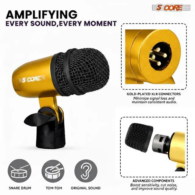 Alt view image 7 of 7 - 5 Core Conga Mic Snare Tom Set Professional XLR Cardioid Condenser Instrument Microphone Kit