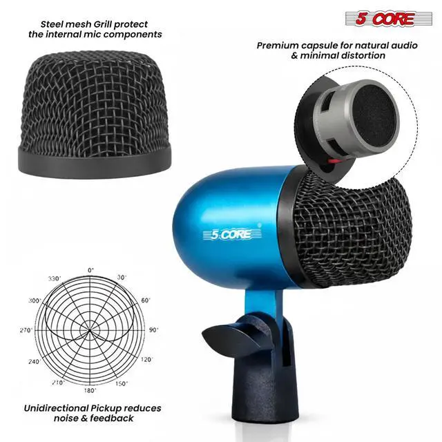 Alt view image 2 of 7 - 5 Core Conga Mic Snare Tom Set Professional XLR Cardioid Condenser Instrument Microphone Kit