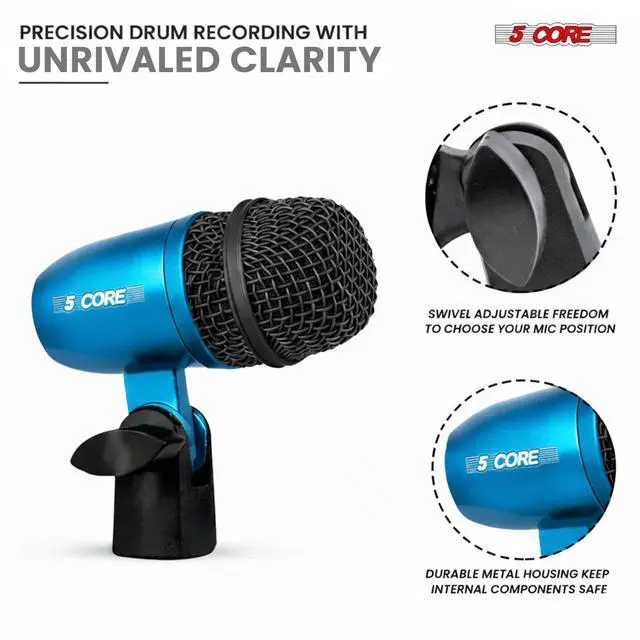Alt view image 6 of 7 - 5 Core Conga Mic Snare Tom Set Professional XLR Cardioid Condenser Instrument Microphone Kit