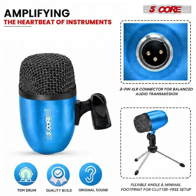 Alt view image 5 of 7 - 5 Core Conga Mic Snare Tom Set Professional XLR Cardioid Condenser Instrument Microphone Kit
