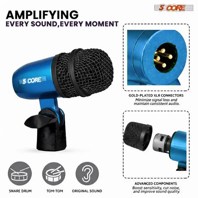 Alt view image 7 of 7 - 5 Core Conga Mic Snare Tom Set Professional XLR Cardioid Condenser Instrument Microphone Kit