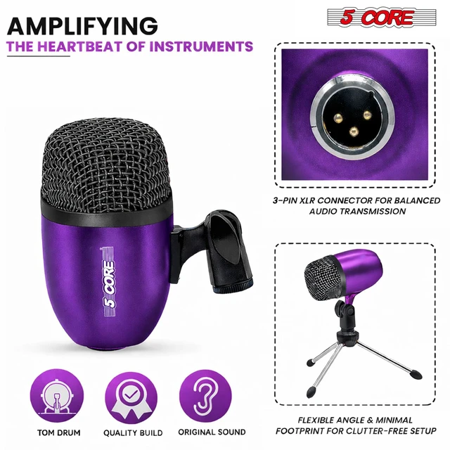 Alt view image 3 of 7 - 5 Core Conga Mic Snare Tom Set Professional XLR Cardioid Condenser Instrument Microphone Kit