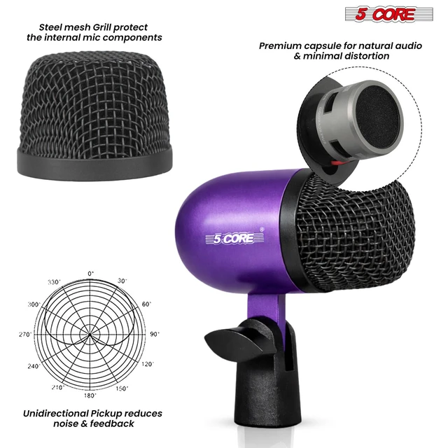 Alt view image 7 of 7 - 5 Core Conga Mic Snare Tom Set Professional XLR Cardioid Condenser Instrument Microphone Kit