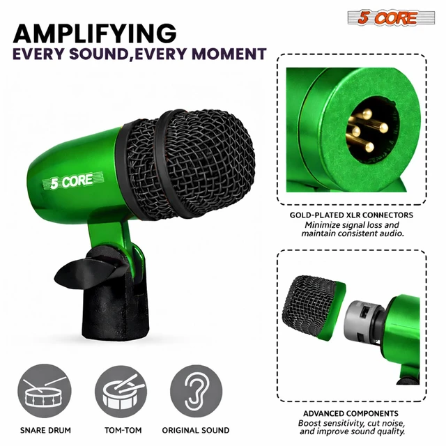 Alt view image 3 of 7 - 5 Core Conga Mic Snare Tom Set Professional XLR Cardioid Condenser Instrument Microphone Kit