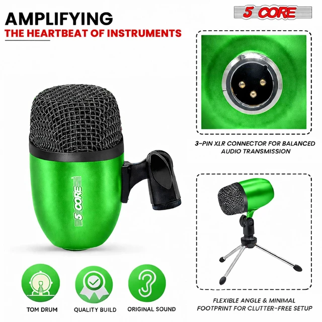Alt view image 5 of 7 - 5 Core Conga Mic Snare Tom Set Professional XLR Cardioid Condenser Instrument Microphone Kit