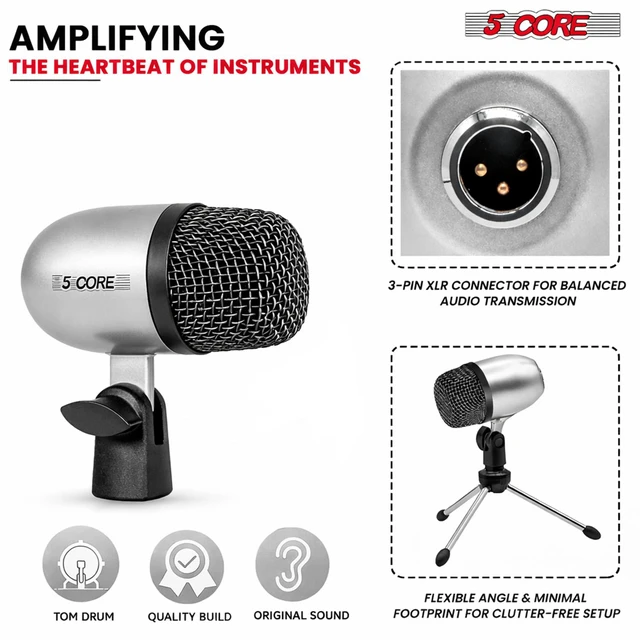 Alt view image 4 of 7 - 5 Core Conga Mic Snare Tom Set Professional XLR Cardioid Condenser Instrument Microphone Kit