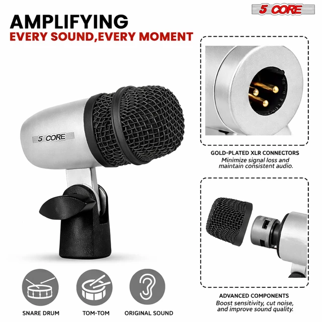 Alt view image 7 of 7 - 5 Core Conga Mic Snare Tom Set Professional XLR Cardioid Condenser Instrument Microphone Kit