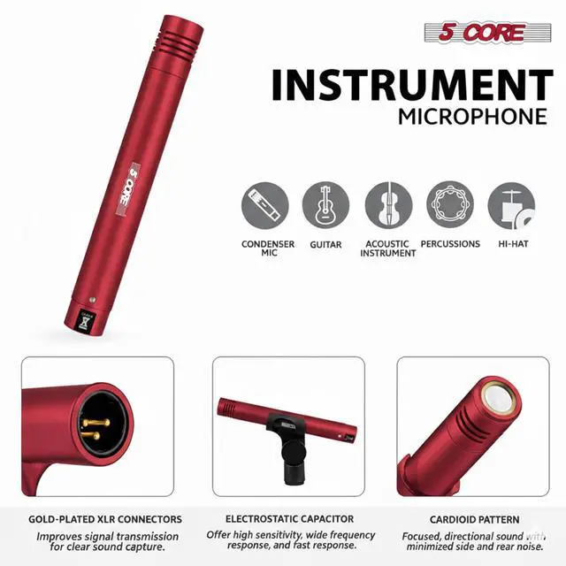 Alt view image 3 of 7 - 5 Core Conga Mic Snare Tom Set Professional XLR Cardioid Unidirectional Instrument Microphone Kit