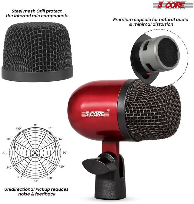 Alt view image 2 of 7 - 5 Core Conga Mic Snare Tom Set Professional XLR Cardioid Unidirectional Instrument Microphone Kit